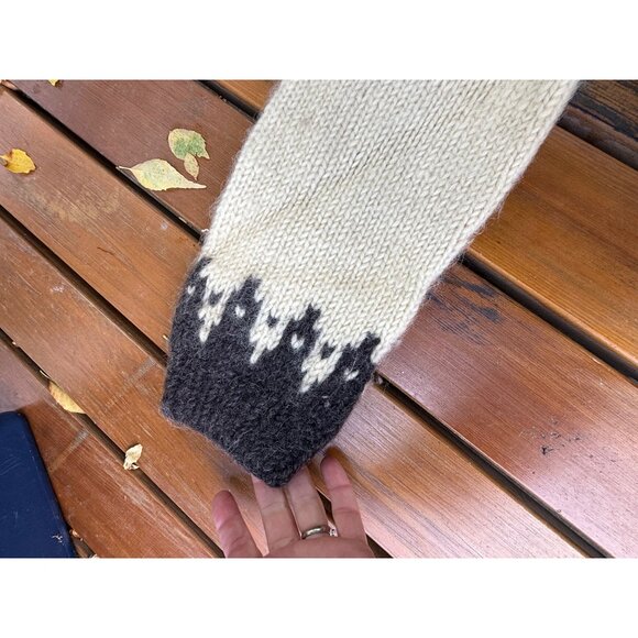 70s Cardigan Sweater Wool Mohair Ivory Brown Nordic Islandic 1970s Fair Isle - Picture 9 of 16